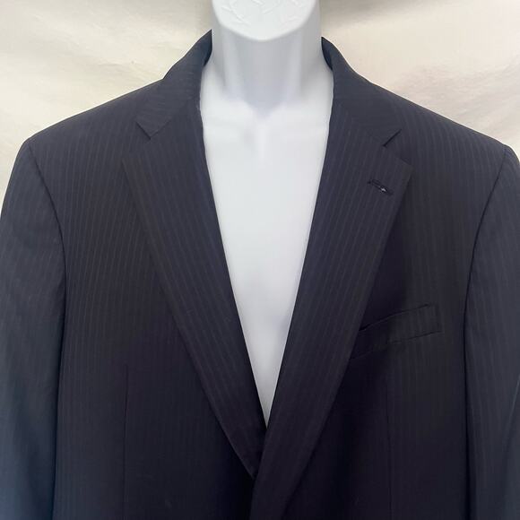 Vtg 90s PinStripe Mens Blazer 46R Preppy Wall Street USA Business Y2K Sopranos - Picture 2 of 16